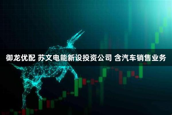 御龙优配 苏文电能新设投资公司 含汽车销售业务